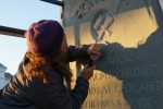 Kerry O. Furlani carving the first slate sentinel.