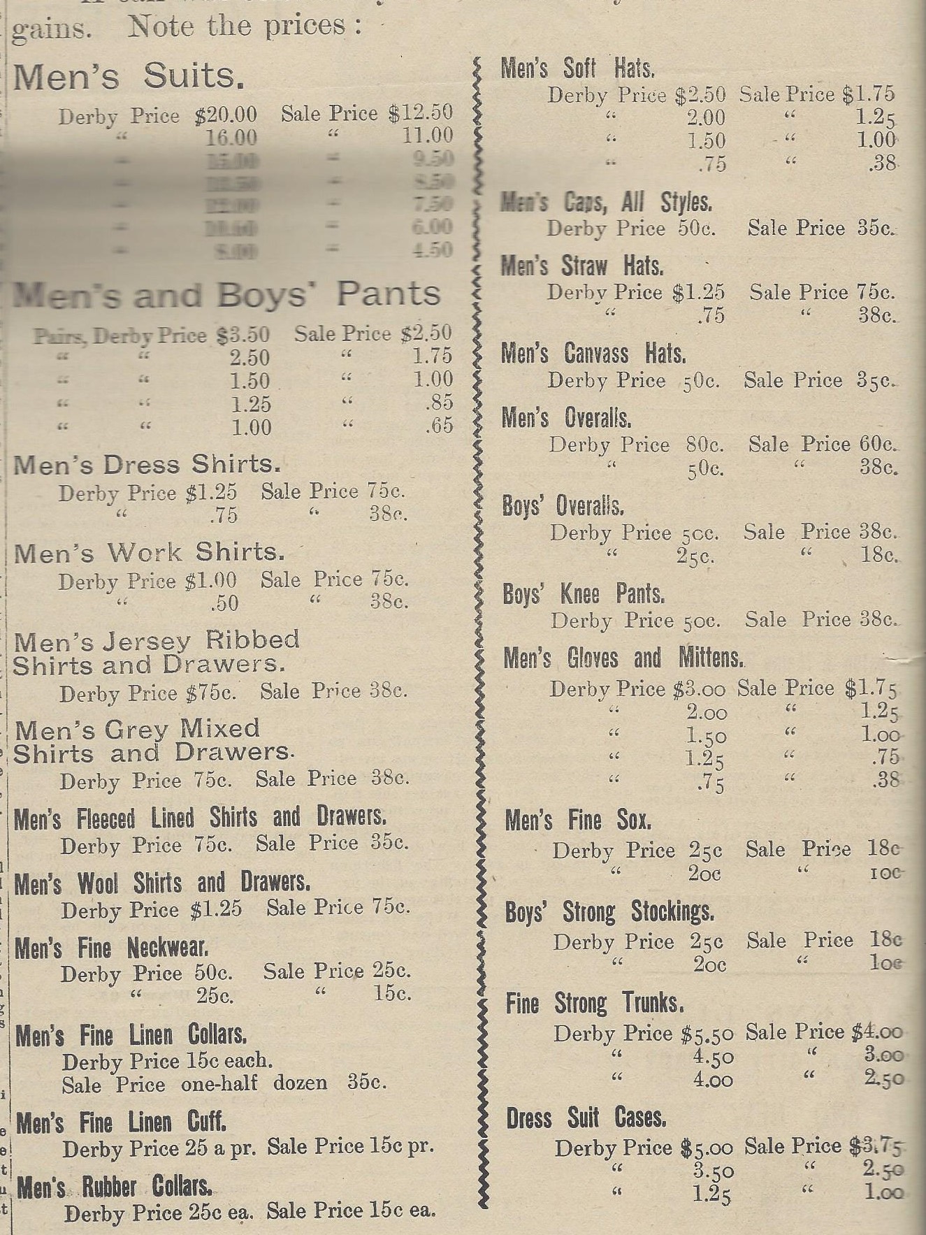 Sale in 1906 prices